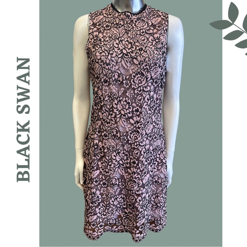 Black Swan Sleeveless A-Line Pink Black Lace Dress Lined Back Zipper Size Medium